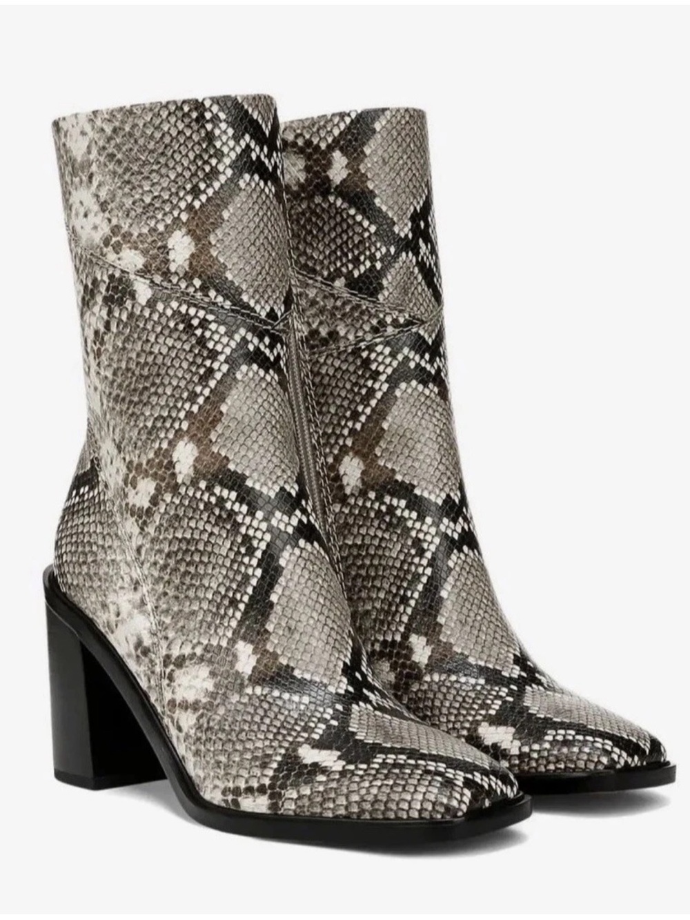 Franco Sarto Snake-Print Block Heel Ankle Boots - Gray/Brown/Black